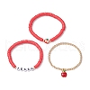 3Pcs 3 Styles Teachers' Day Polymer Clay Beads Stretch Bracelet & Alloy Enamel Apple Charm Bracelet Set for Women BJEW-TA00607-4
