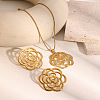 Stainless Steel Hollow Rose Stud Earrings & Pendant Necklaces Sets for Women DE4974-1-1