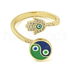 Yin-yang & Hamsa Hand with Evil Eye Enamel Rotatable Cuff Rings for Women RJEW-M016-06G-3