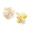 Brass Flower Stud Earrings with Natural Pearl EJEW-Z020-07G-2