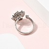 Flower Rotatable Open Cuff Rings for Women RJEW-G333-01G-3