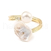 Natural Pearl Teardrop Open Cuff Ring with Clean Cubic Zirconia RJEW-K090-01G-3