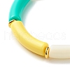 Curved Tube Opaque Acrylic Beads Stretch Bracelet for Teen Girl Women BJEW-JB06940-04-4