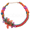 Bohemian Resin & Glass Flower Braided Cotton Cord Choker Necklaces for Women FS-WGA4DC0-01-2