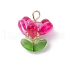 Brass Glass Flowers Pendants PALLOY-MZ00630-04-1