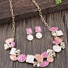 Flat Round & Oval & Square Zinc Alloy Enamel Pendant Necklaces & Stud Earrings Sets WG42338-07-2