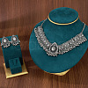 Teardrop Alloy Rhinestone Pendant Necklaces & Dangle Earrings Sets for Women WGDDD7F-07-1