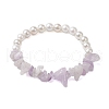 Natural Amethyst Chip & Round Pearl Shell Stretch Bracelets for Women BJEW-JB10552-03-1