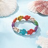 Dyed Synthetic Turquoise Tortoise Beaded Stretch Bracelet for Kids BJEW-JB09389-01-3