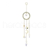 Natural Green Aventurine Woven Net/Web with Feather Window Hanging Suncatchers HJEW-JM00852-02-2