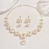 Flower Alloy Crystal Rhinestone & Plastic Pearl Link Chain Necklaces & Stud Dangle Earrings Sets FS-WGC22CC-02-5