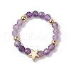 Round Natural Apatite & Green Aventurine & Amethyst & Moss Agate Beads Stretch Rings for Women RJEW-JR00714-02-4