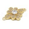 Rack Plating Brass Clear Cubic Zirconia Flower Connector Charms KK-A234-071G-2