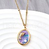 Summer Beach 304 Stainless Steel Lilac Enamel Pendant Necklaces for Women NJEW-U043-01C-G-1