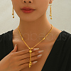 Elegant Brass Round Beads Tassel Earrings & Necklaces Sets for Women HT2567-4