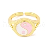 Round with Yin-yang Brass Enamel Open Cuff Rings for Women RJEW-U009-11C-G-2