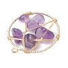 Natural Amethyst Nuggets Copper Wire Wrapped Flat Round Pendants PALLOY-JF03038-06-4