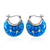 Flat Round 304 Stainless Steel Millefiori Glass Hoop Earrings FS-WG56358-02-1