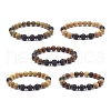 Natural Lava Rock & Wood Beaded Stretch Bracelet BJEW-JB08534-02-1