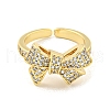 Brass Micro Pave Clear Cubic Zirconia Bowknot Open Cuff Ring for Women RJEW-M173-04B-G-2