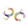 Moon & Star Chakra Faceted Glass Dangle Half Hoop Earrings EJEW-JE05896-4