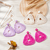 FIBLOOM 3 Pairs 3 Colors Raffia Grass Braided Triangle Dangle Stud Earrings for Women EJEW-FI0002-28-5