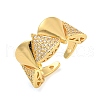 Ginkgo Leaf Clear Cubic Zirconia Open Cuff Ring RJEW-L121-027G-3