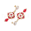 Handmade Glass Seed Beads and Glass Pearl Round Stud Earrings EJEW-MZ00280-01-4