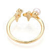 Brass & Natural Pearls Adjustable Open Cuff Rings for Women PEAR-N020-07I-3