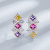 Rhombus 925 Sterling Silver Pave Colourful Cubic Zirconia Stud Earrings WGF0FD8-03-1