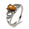 Oval Natural Tiger Eye Adjustable Rings RJEW-Q818-01P-10B-2