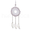 Acrylic Woven Net/Web with Feather Pendant Decorations HJEW-JM02352-5