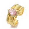 Brass Micro Pave Cubic Zirconia Open Cuff Rings for Women RJEW-U059-01G-01-4