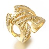 Rack Plating Shoelace Shape Brass Clear Cubic Zirconia Wide Open Cuff Rings RJEW-S411-14G-1