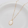 Brass Pave Natural White Shell Oval with Engraved Horse Pendant Necklaces for Women FS-WGAF605-01-1
