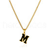 304 Stainless Steel Black Enamel Initial Pendant Twisted Chain Necklaces WG978E8-13-1