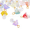 12Pcs Golden Tone Brass Wire Wrapped Mushroom Glass Pendants PALLOY-TAC0161-11