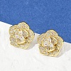 Flower Brass Micro Pave Clear Cubic Zirconia Stud Earrings X-EJEW-M082-19G-2