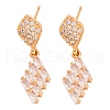 Brass Micro Pave Clear Cubic Zirconia Stud Earrings EJEW-K300-31G-4