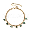 304 Stainless Steel Rhinestone Flat Round Charm Bracelets BJEW-V011-01G-06-1
