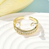 Brass Micro Pave Cubic Zirconia ABS Imitation Pearl Cuff Rings RJEW-D307-02G-C-3