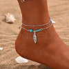 Bohemian Style Feather Alloy Charm Double Layer Anklets WGAB48A-02-1