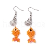 Fish with Shell Shape 304 Stainless Steel Glass Beads Dangle Earrings EJEW-MZ00436-01-2