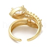 Teardrop Brass Rhinestone Open Cuff Rings for Women RJEW-U008-41G-3