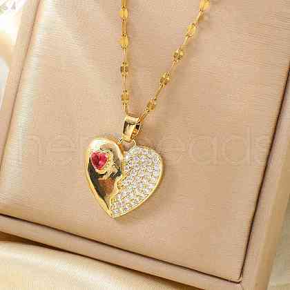 Brass Pave Cubic Zirconia Heart Pendant Necklaces for Women UC6021-1-1