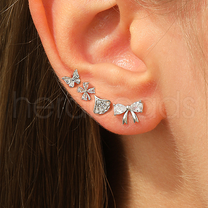 4Pcs Elegant S925 Sterling Silver Flower & Butterfly & Maple Leaf & Bowknot Stud Earrings KP6101-2-1