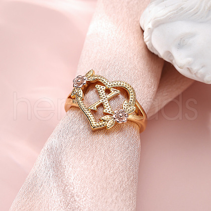 Heart with Flower Hollow Out Brass Finger Rings FS-WG99C3E-50-1