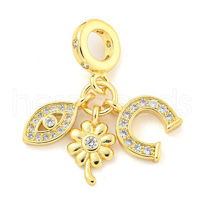 Rack Plating Brass Micro Pave Cubic Zirconia European Dangle Charms KK-P270-02E-G-1