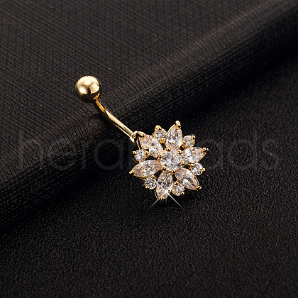 Brass Cubic Zirconia Flower Belly Rings WG7802B-05-1