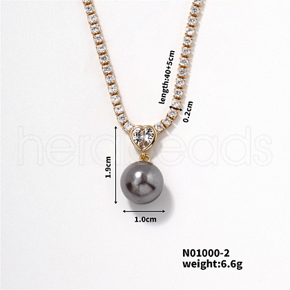 Mother's Day Jewellery Elegant Pearl Pendant with Shiny Diamond Chain Necklace Jewelry for Women TF6886-2-1